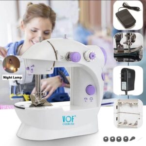VOF Brand Mini Sewing Machine – Dual Speed Portable Mini Electric Pedal Double Threads Rewind Swing Machine